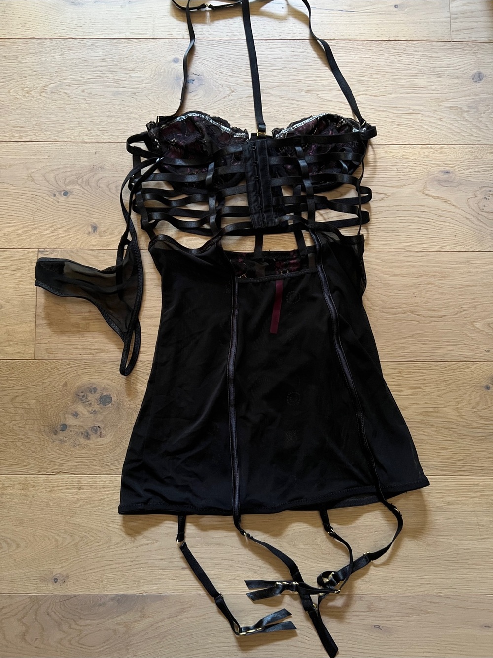 Black with Lace over Pink Strappy Bustier Dress